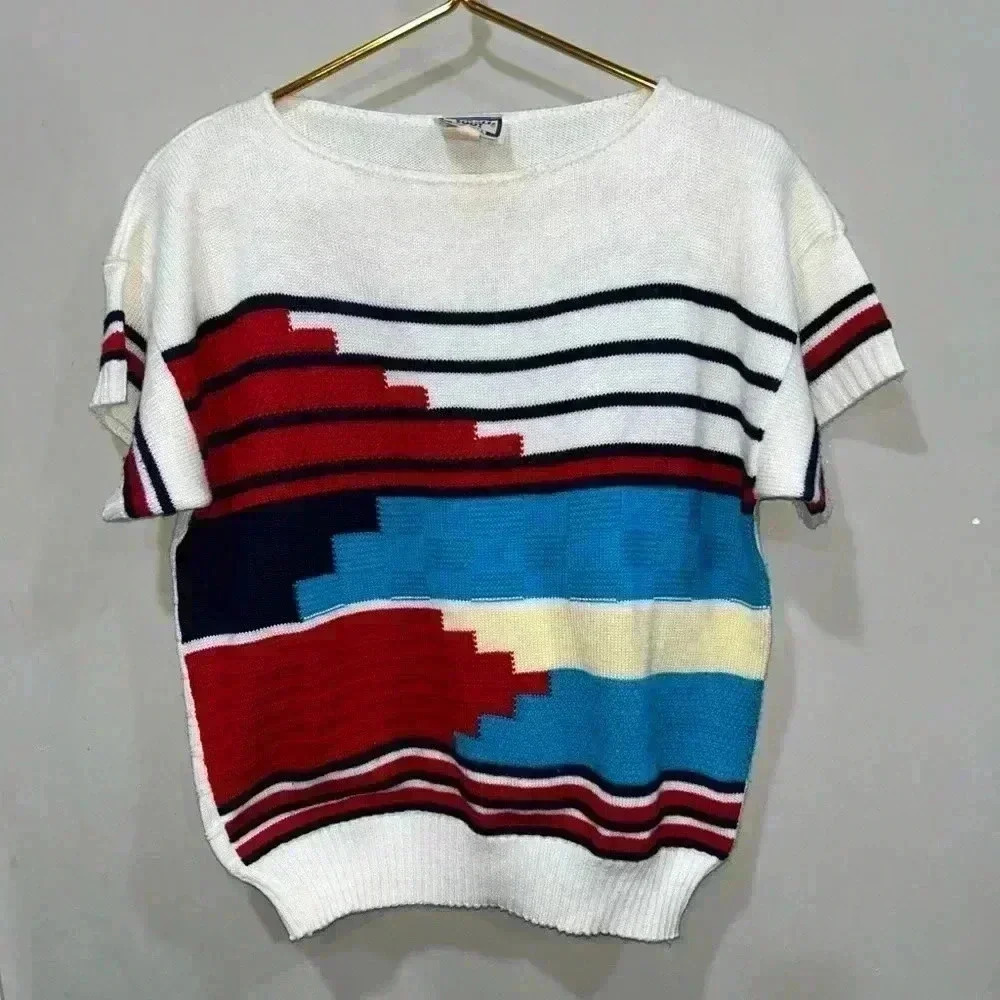 Vintage Keneth Too! Acrylic Abstract, Color block Sweater Made in USA Women  M?